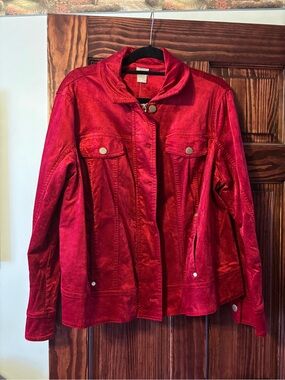 Chico's Red Velvet Jacket with Snap Front